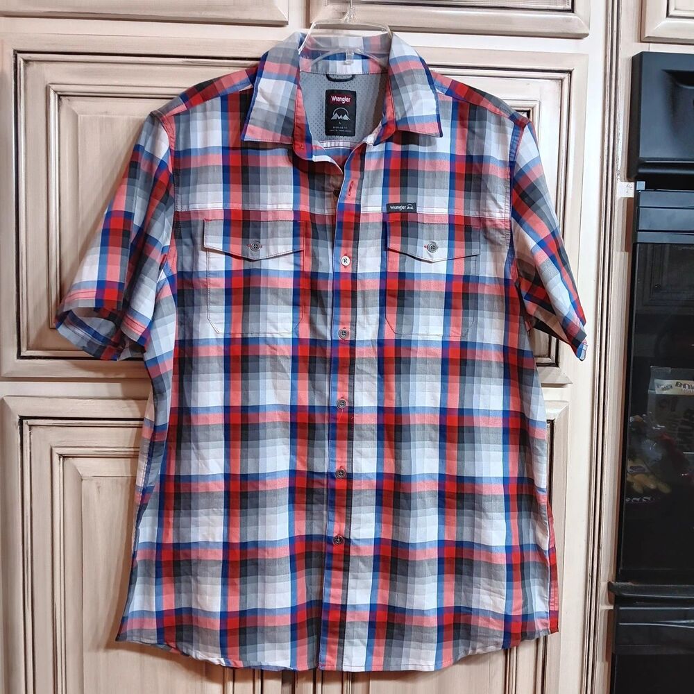 Wrangler Large Western Style Short Sleeve Button‎ Up Shirt - Red White